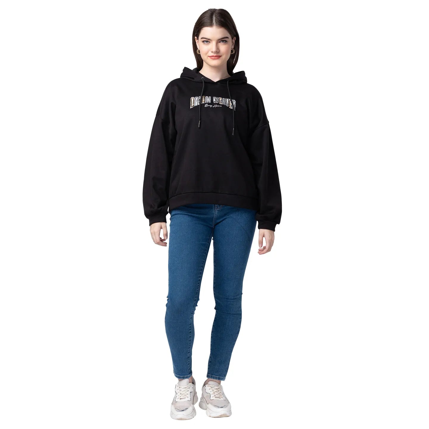 Being Human Clothing Easy Fit Hoodies Women Hooded Hoody-Black