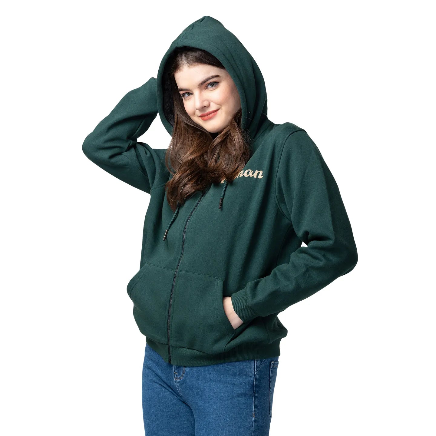 Being Human Clothing Women Regular Fit Hoody Jacket -Dark Green