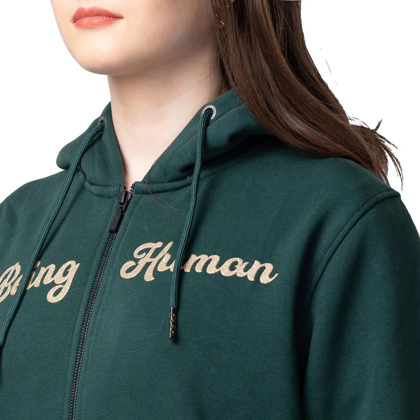 Being Human Clothing Women Regular Fit Hoody Jacket -Dark Green