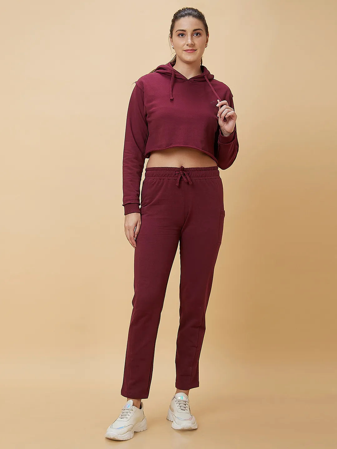 Women Cropped Fit Hoody Neck Hoody Maroon by Being Human Clothing