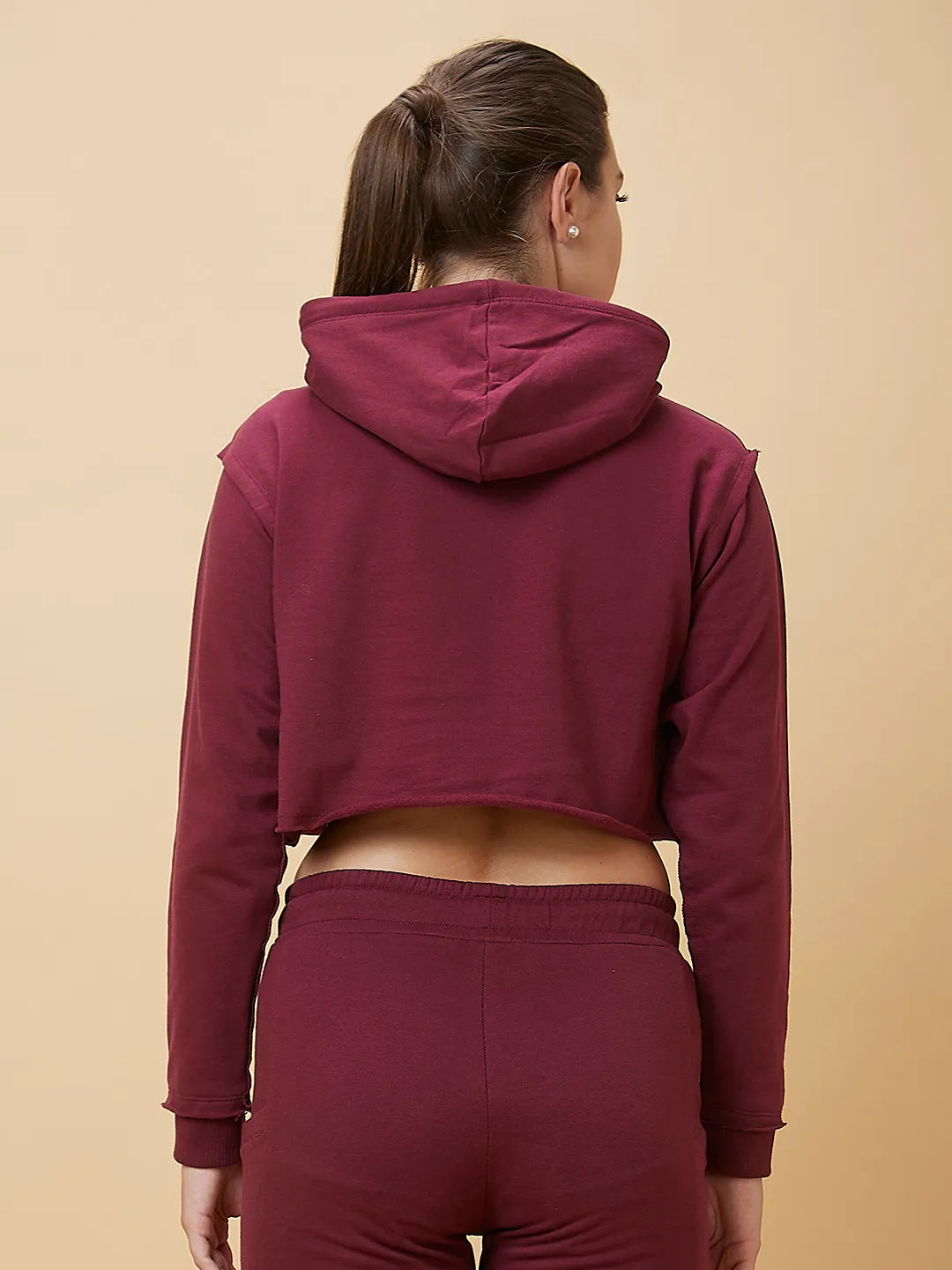 Women Cropped Fit Hoody Neck Hoody Maroon by Being Human Clothing