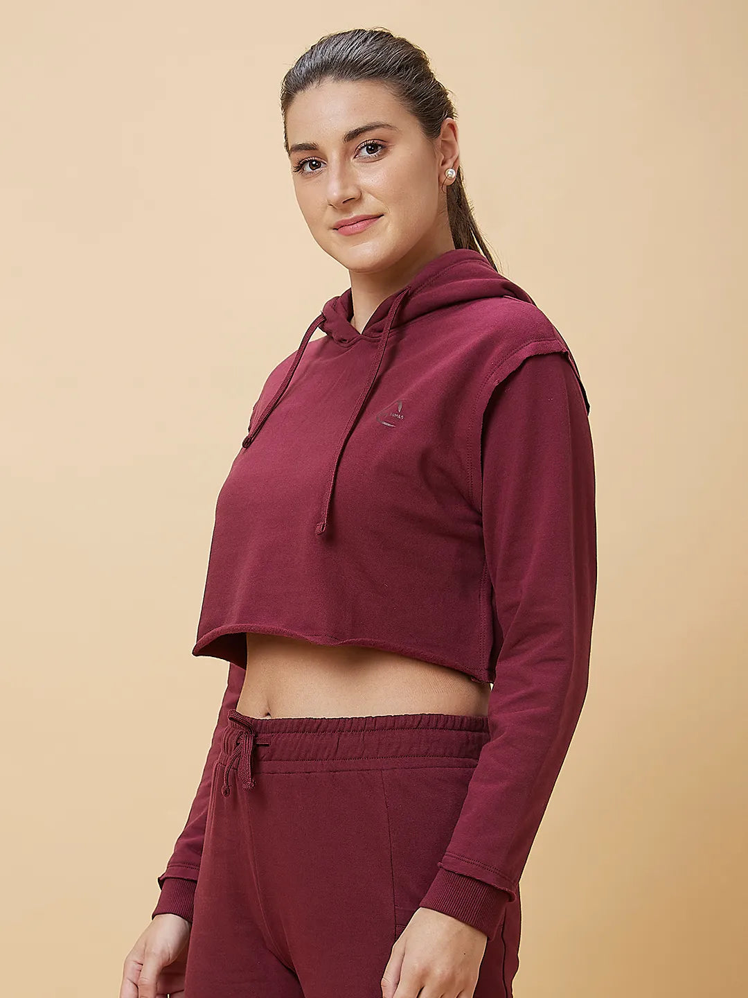 Women Cropped Fit Hoody Neck Hoody Maroon by Being Human Clothing