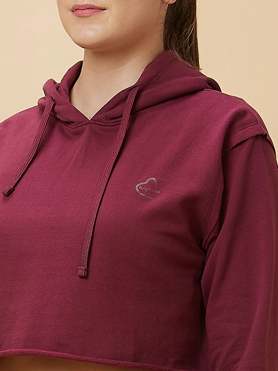 Women Cropped Fit Hoody Neck Hoody Maroon by Being Human Clothing