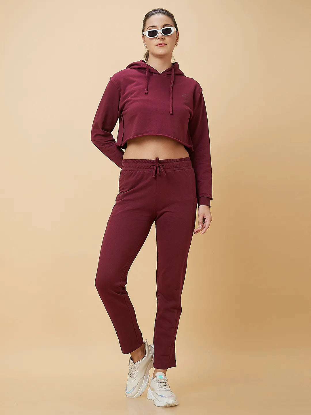 Women Cropped Fit Hoody Neck Hoody Maroon by Being Human Clothing