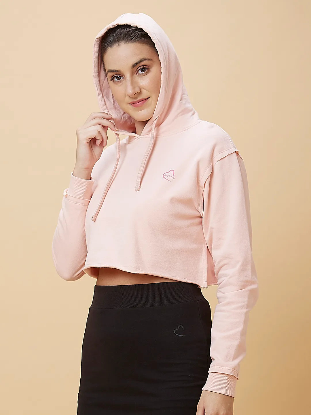 Pink Boxy Fit Women's Cropped Hoodie By Being Human Clothing