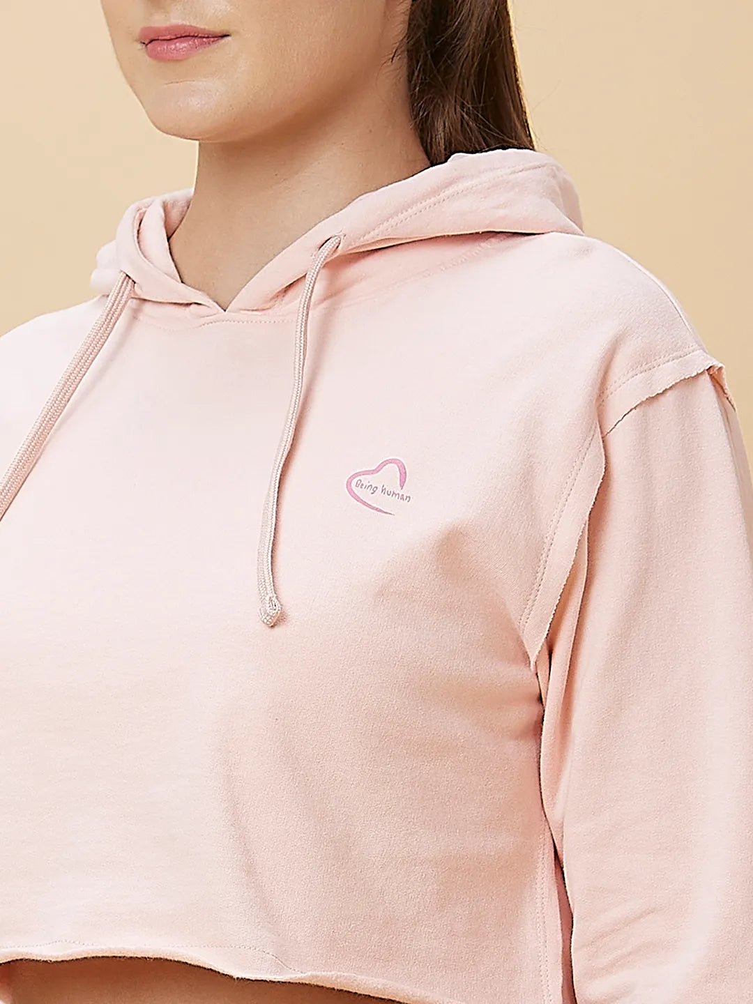 Pink Boxy Fit Women's Cropped Hoodie By Being Human Clothing