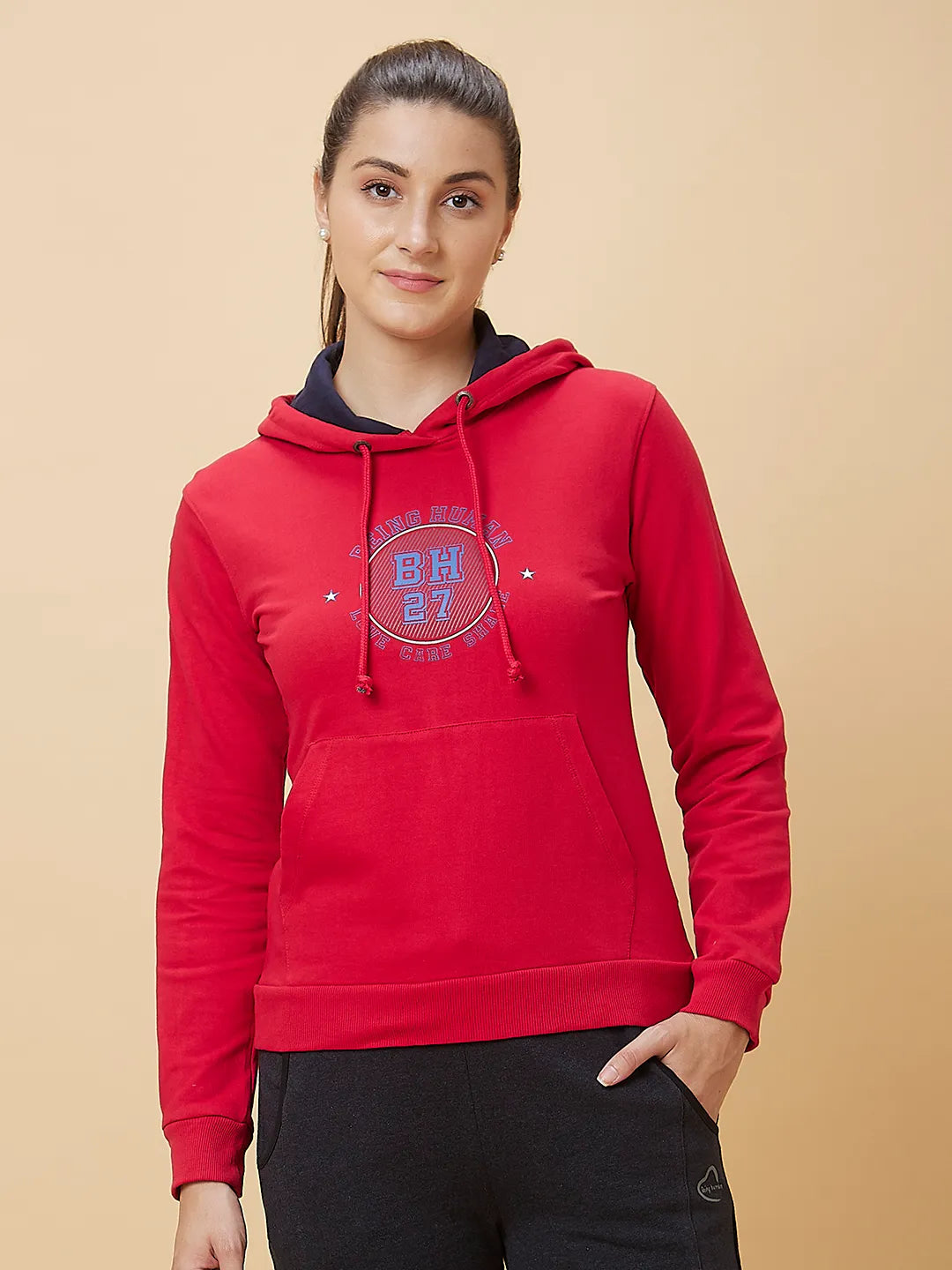 Red Long Sleeve Women's Hoodie By Being Human Clothing