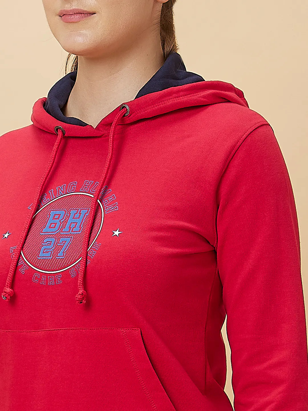 Red Long Sleeve Women's Hoodie By Being Human Clothing