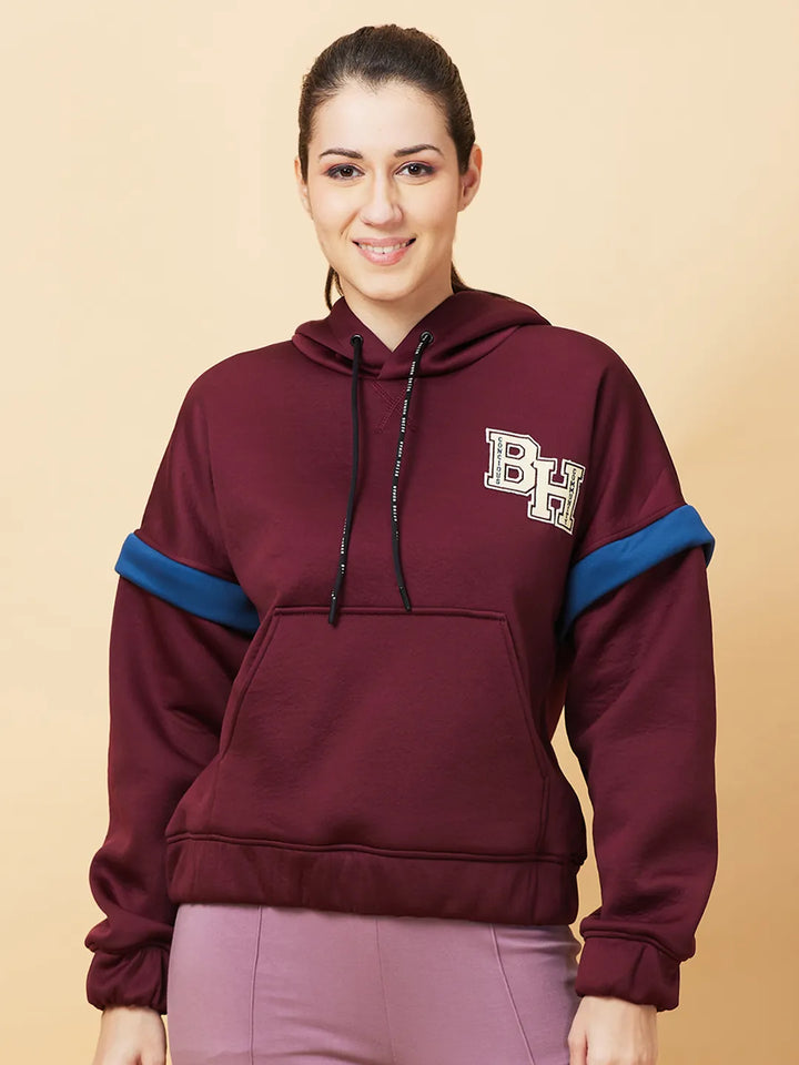 Red Easy Fit  Long Sleeves Detachable Women's Hoodie