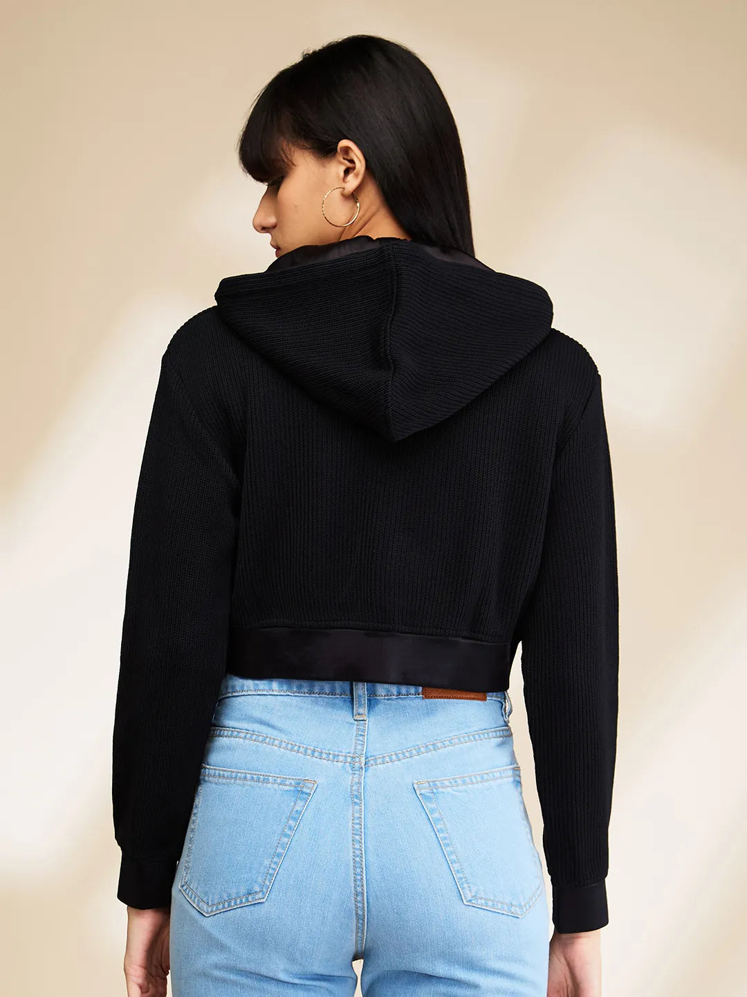 Black Boxy Fit Women's Long Sleeve Cropped Hoodie By Being Human Clothing
