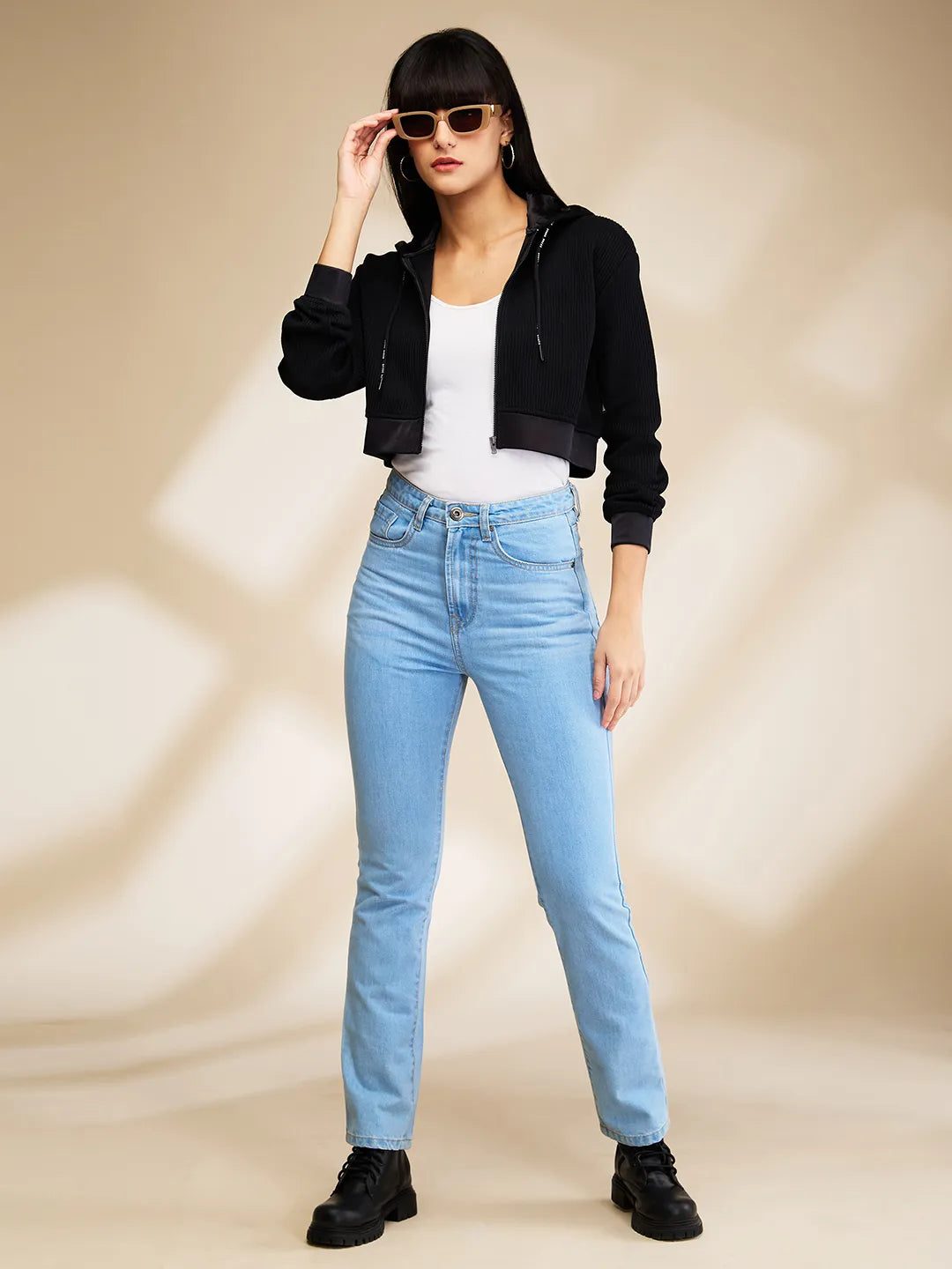 Black Boxy Fit Women's Long Sleeve Cropped Hoodie By Being Human Clothing