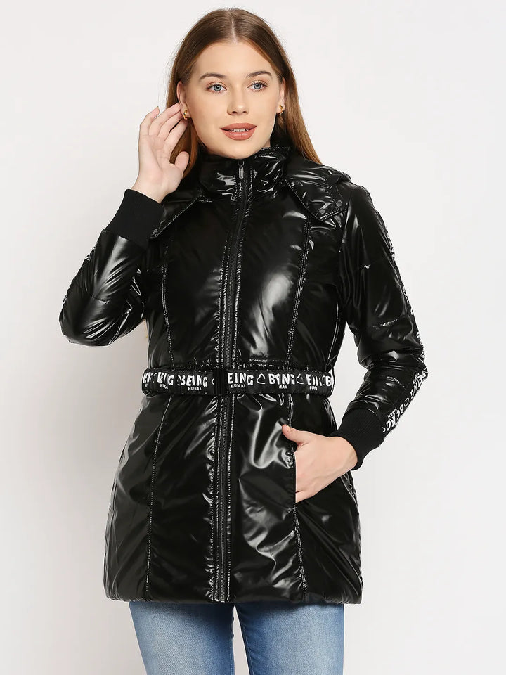 Black Regular Fit Long Sleeves Pu Women's Jacket