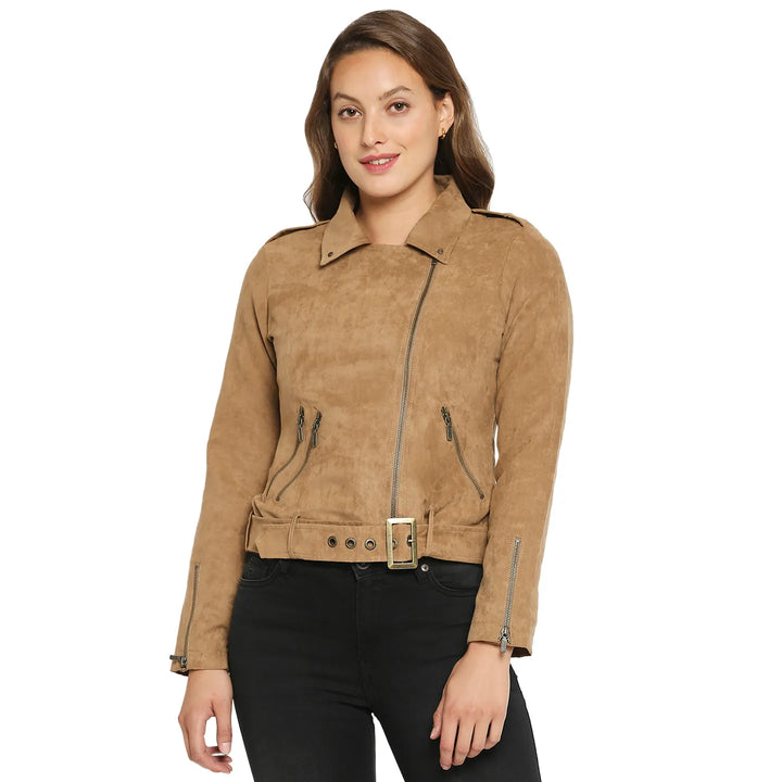 Brown Regular Fit Long Sleeves Polyester Women's Jacket