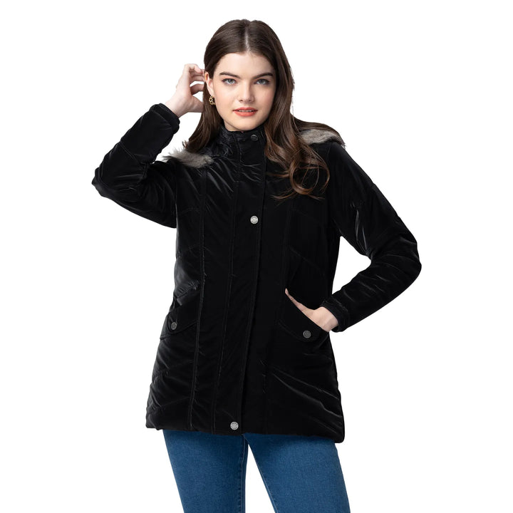 Black Regular Fit Long Sleeves Women's Jacket