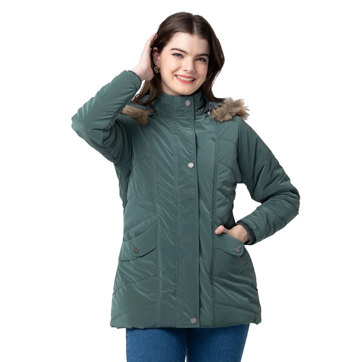 Green Regular Fit Long Sleeves Polyester Women's Jacket