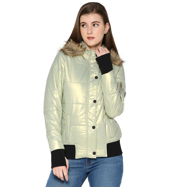 Green Semi Fit Long Sleeves Women's Jacket