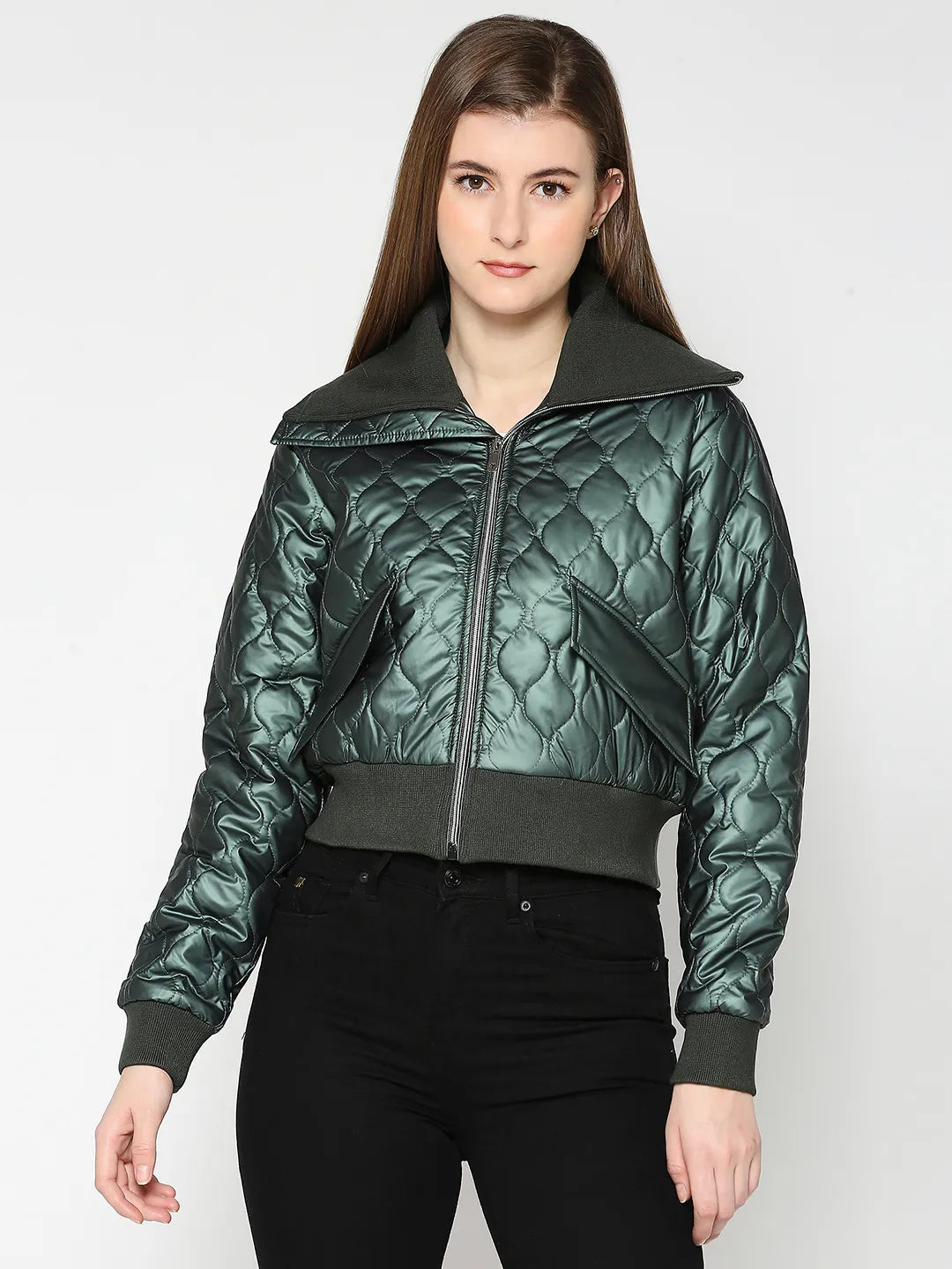 Green Semi Fit Long Sleeve Women's Jacket By Being Human Clothing