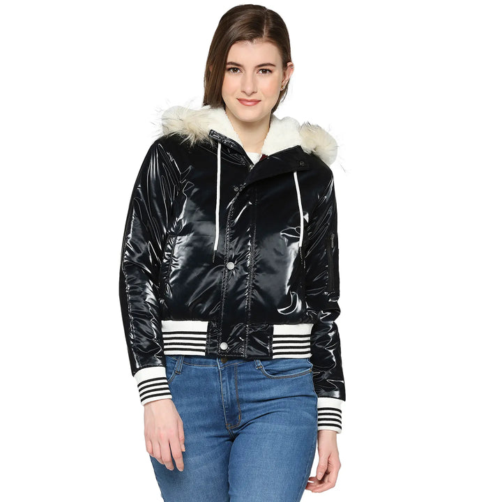 Black Over Sized Fit Long Sleeves Women's Jacket