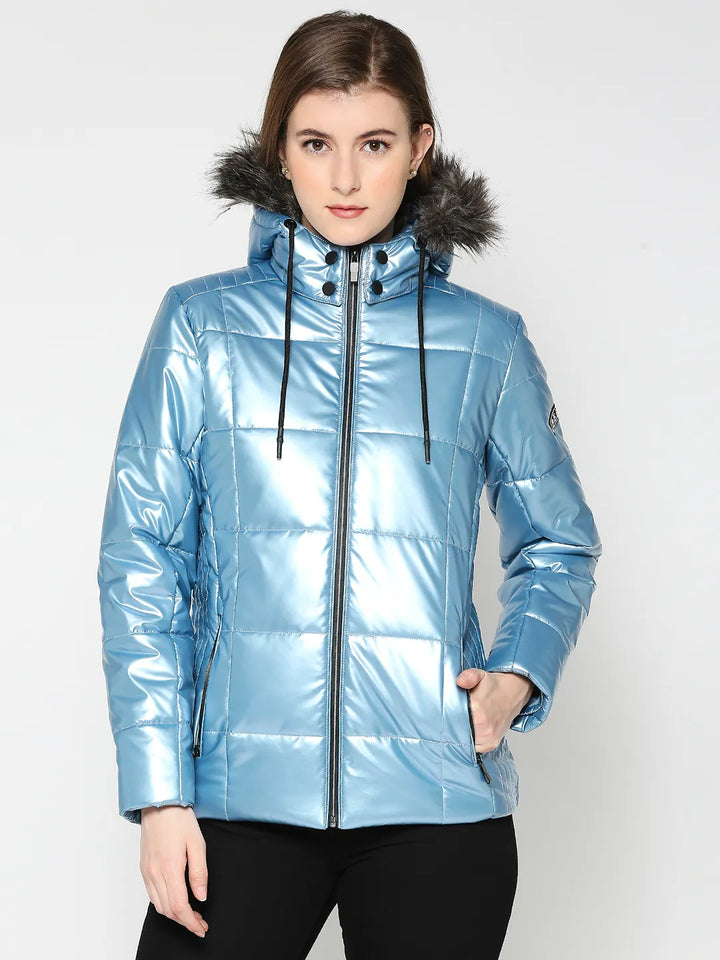 Metalic Blue Semi Fit Long Sleeve Women's Jacket By Being Human Clothing