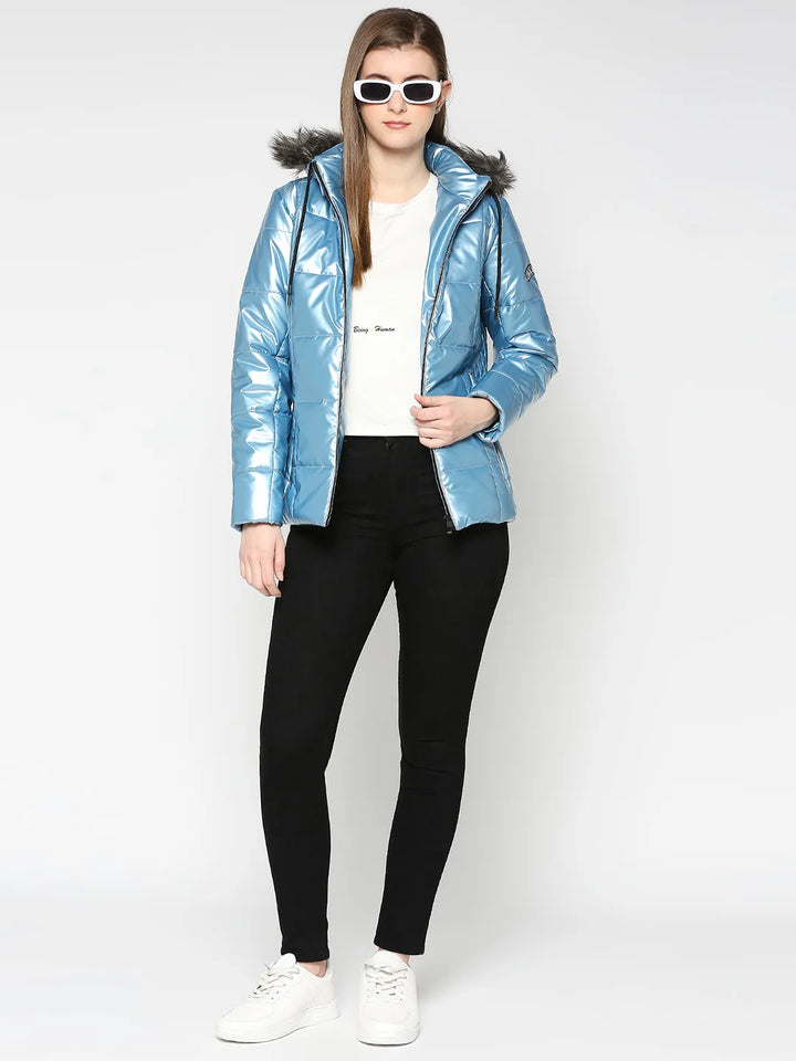 Metalic Blue Semi Fit Long Sleeve Women's Jacket