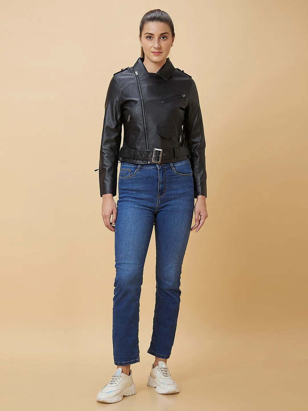 Being Human Clothing Women Biker Jacket Collar Neck Black