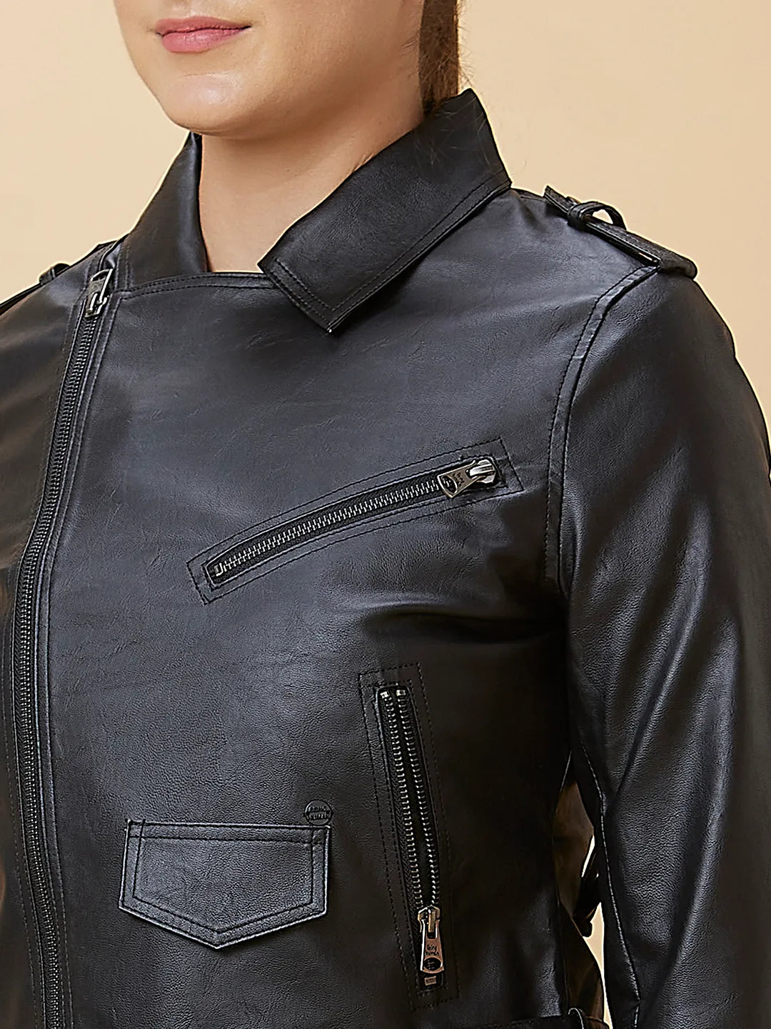 Being Human Clothing Women Biker Jacket Collar Neck Black