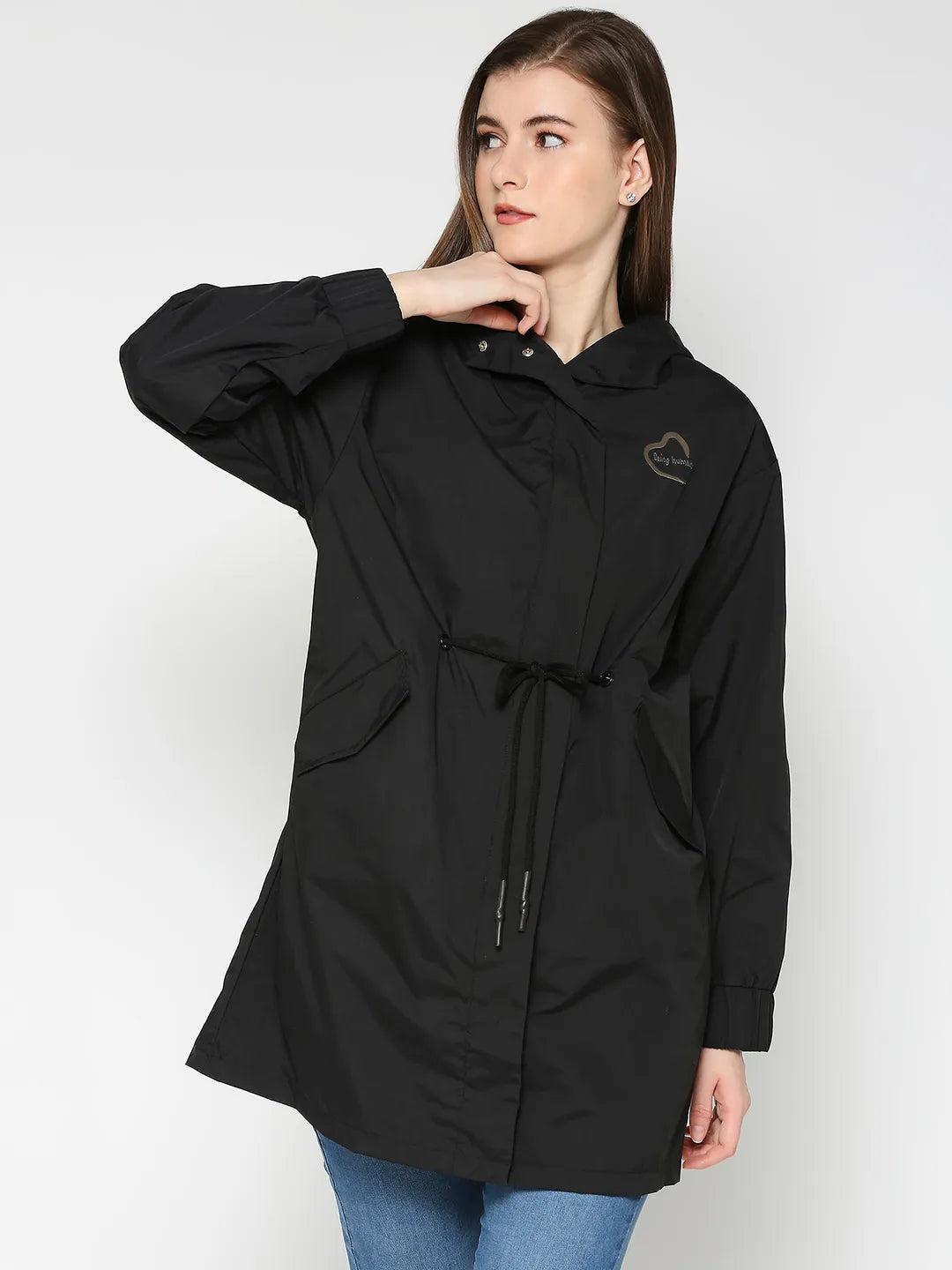 Being Human Clothing Women Easy Fit Hooded Jackets-Black