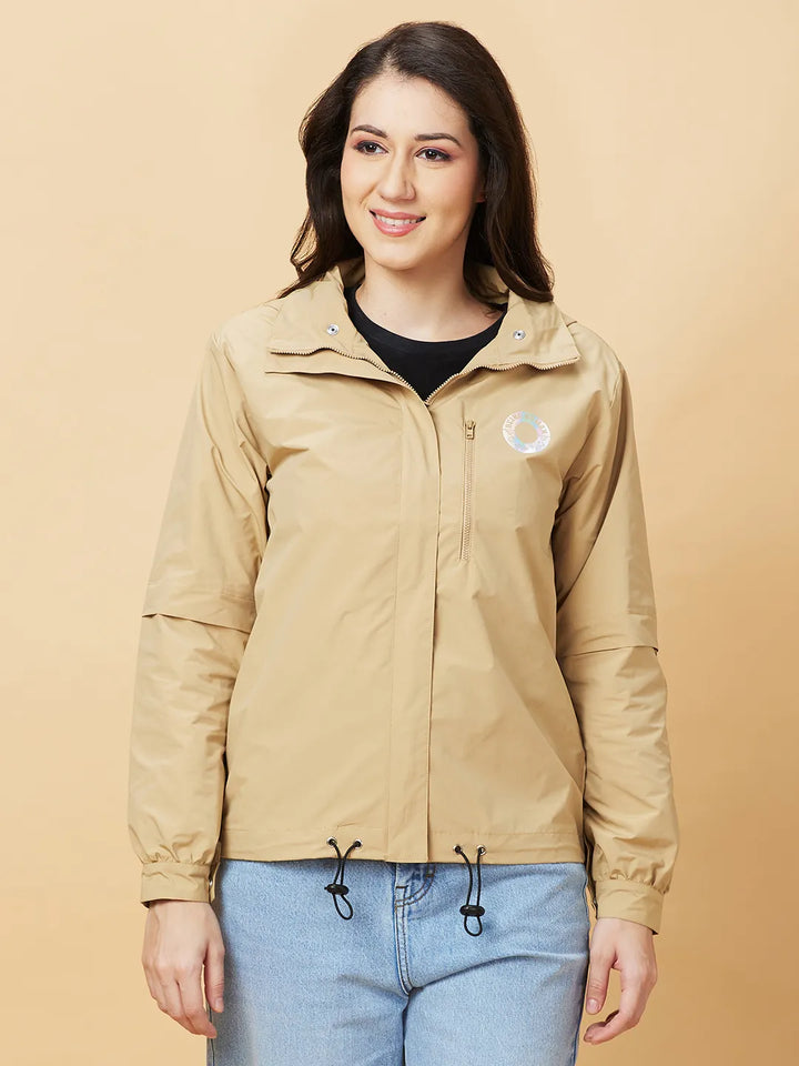 Beige Basic Fit  Long Sleeves Women's Jacket
