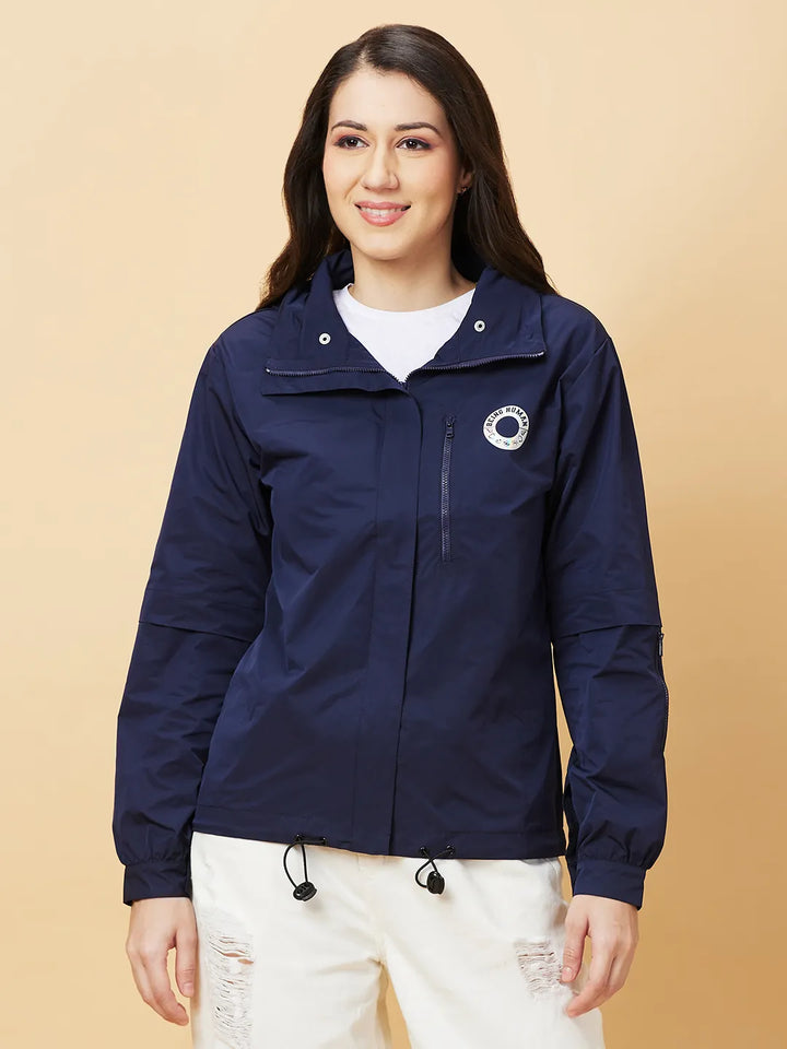 Blue Basic Fit  Long Sleeves Women's Jacket
