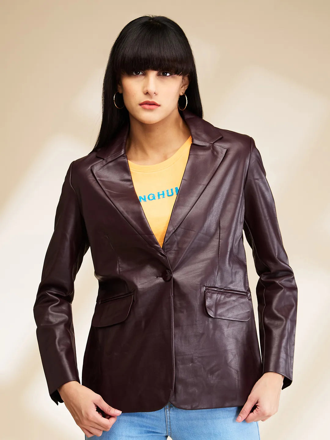 Wine Slim Fit Long Sleeve Women's Jacket By Being Human Clothing