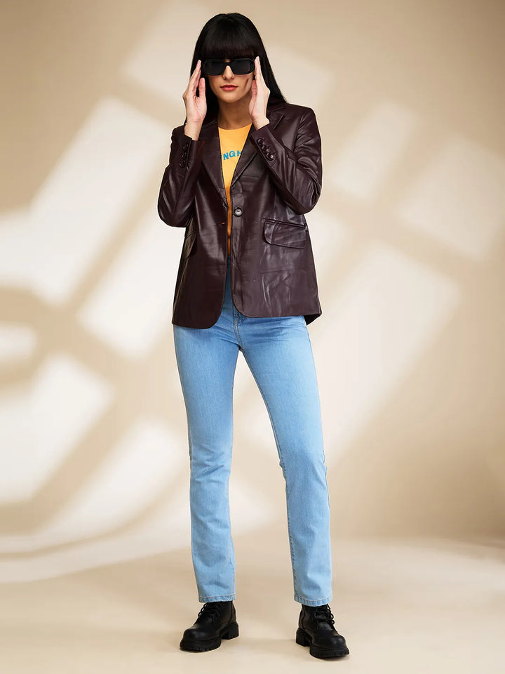 Wine Slim Fit Long Sleeve Women's Jacket