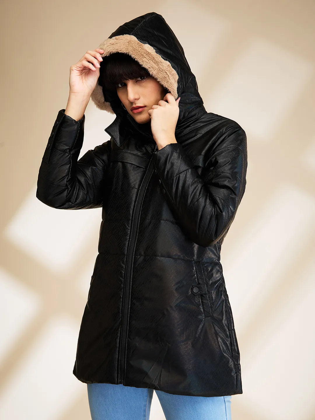 Black Slim Fit Long Sleeve Women's Jacket By Being Human Clothing