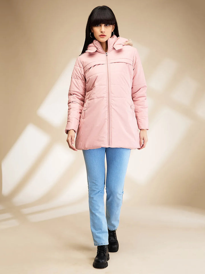 Pink Slim Fit Long Sleeve Women's Jacket