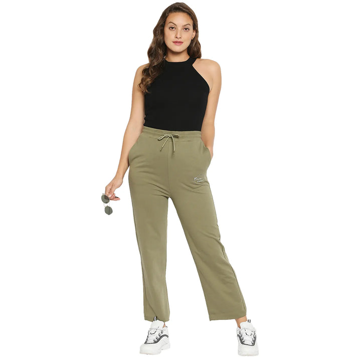 Olive Mid Rise Regular Fit Cotton Women's Track Pants