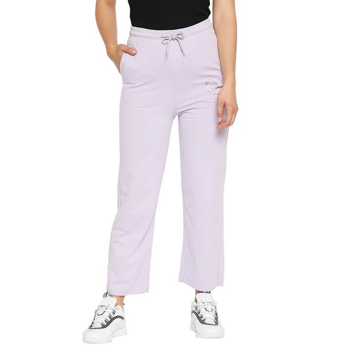 Purple Mid Rise Regular Fit Cotton Women's Track Pants