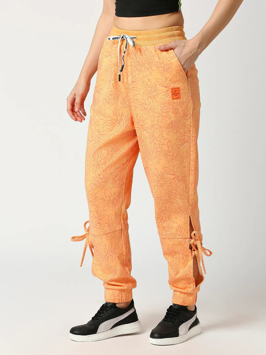 Women Drop Crotch Loose Fit Joggers-Amber Yellow by Being Human Clothing