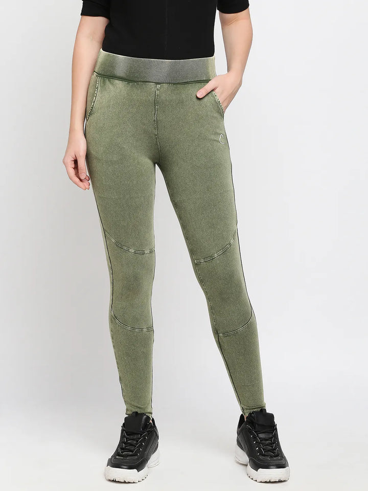 Olive Slim Fit Women's Cotton Leggings By Being Human Clothing