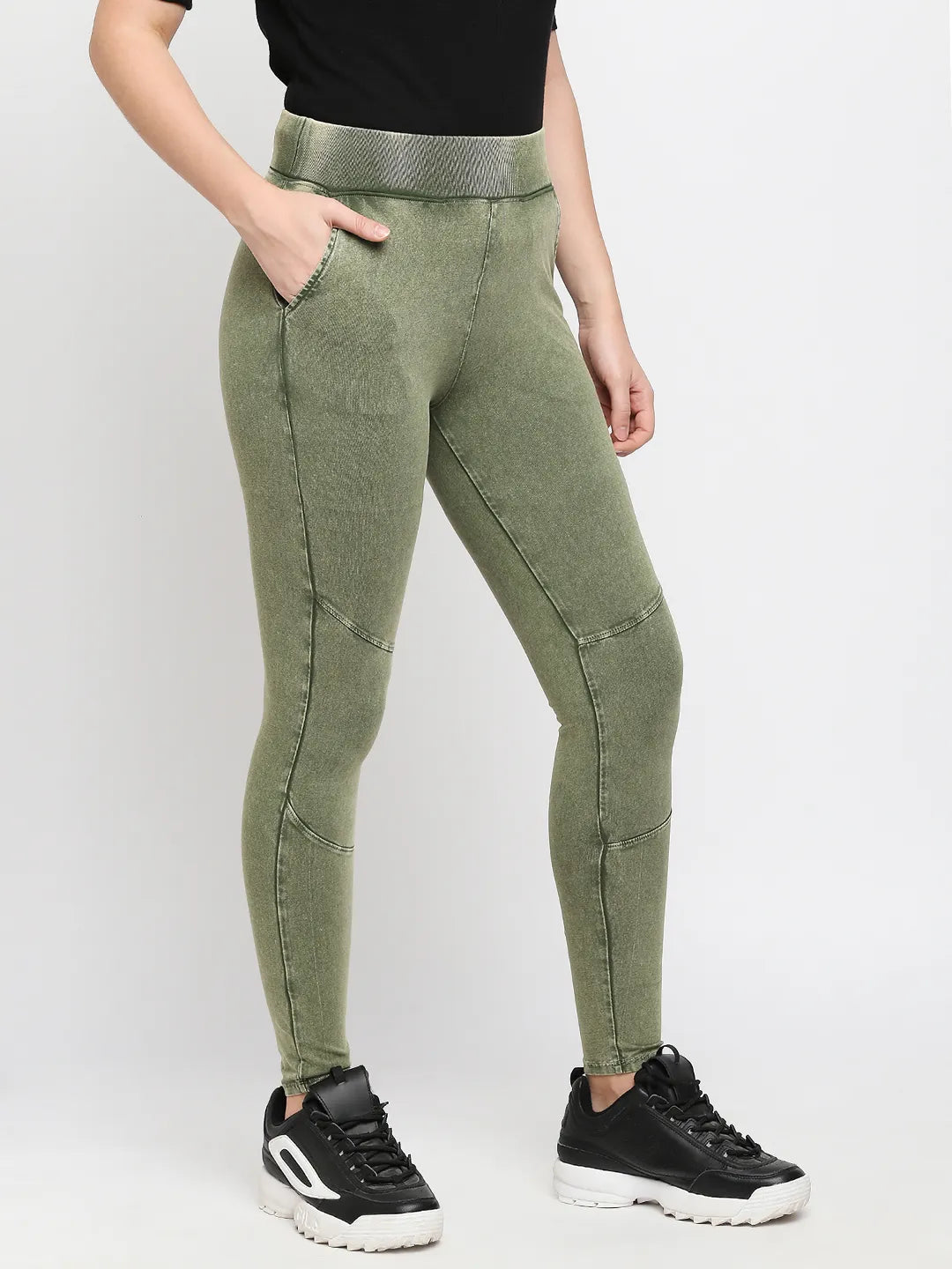 Being Human Clothing Women Skin Tight Leggings-Olive