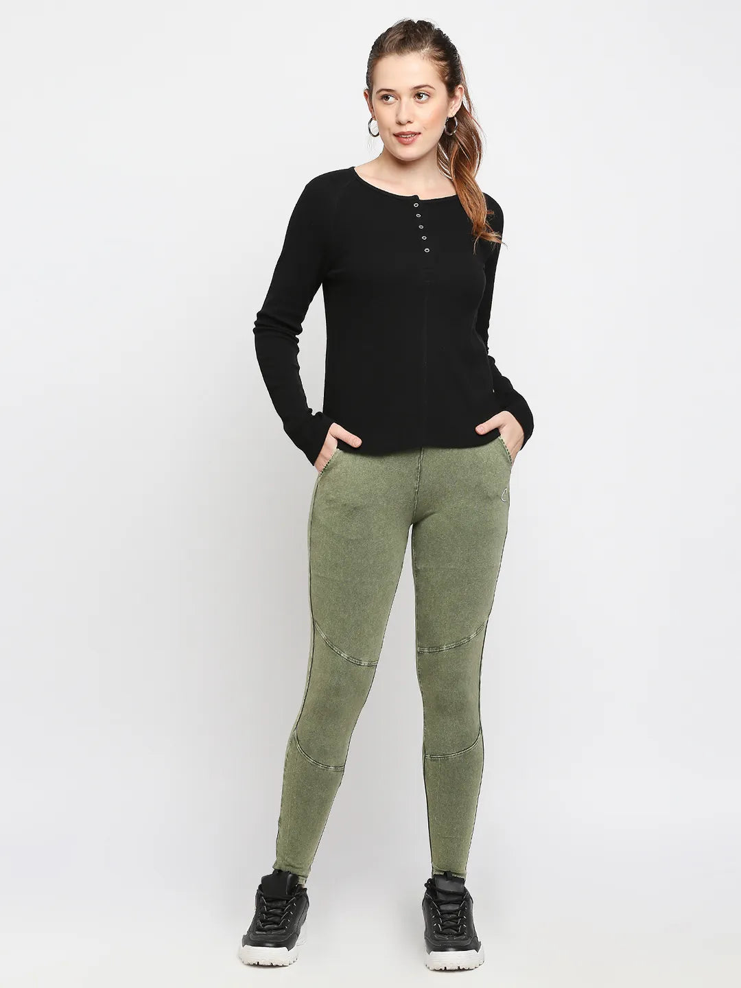 Being Human Clothing Women Skin Tight Leggings-Olive