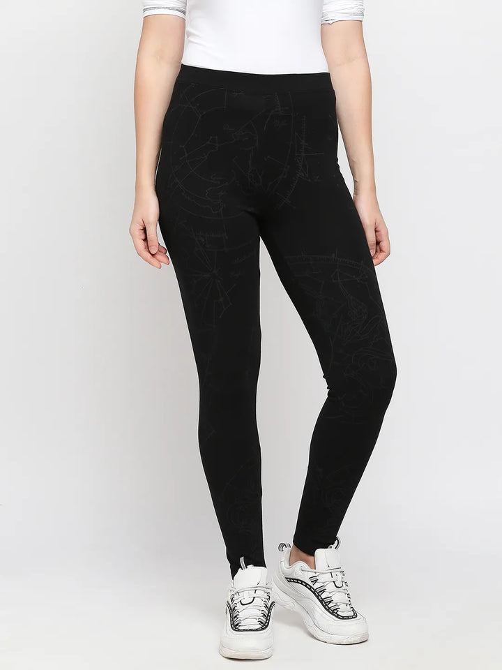 Black Slim Fit Women's Cotton Leggings By Being Human Clothing