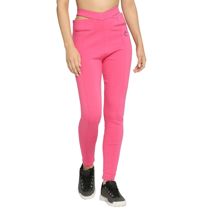Pink Slim Fit Women's Cotton Leggings By Being Human Clothing