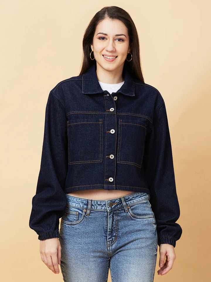 Indigo Boxy Fit Women's Puffed Sleeve Denim Jacket By Being Human Clothing