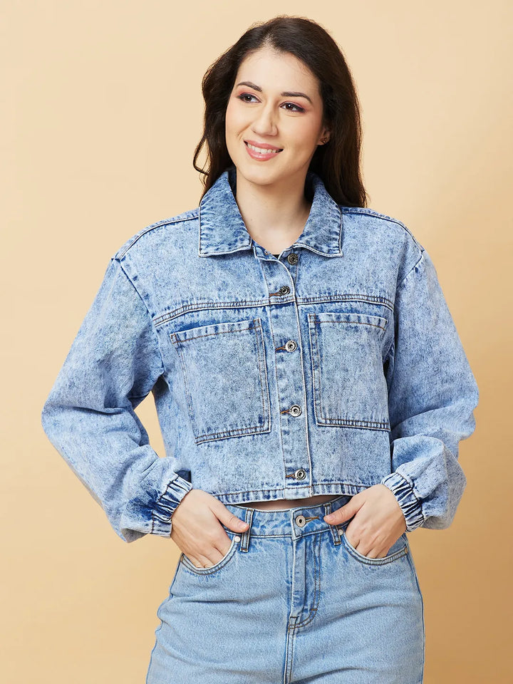 Grey Boxy Fit Women's Long Sleeve Denim Jacket By Being Human Clothing