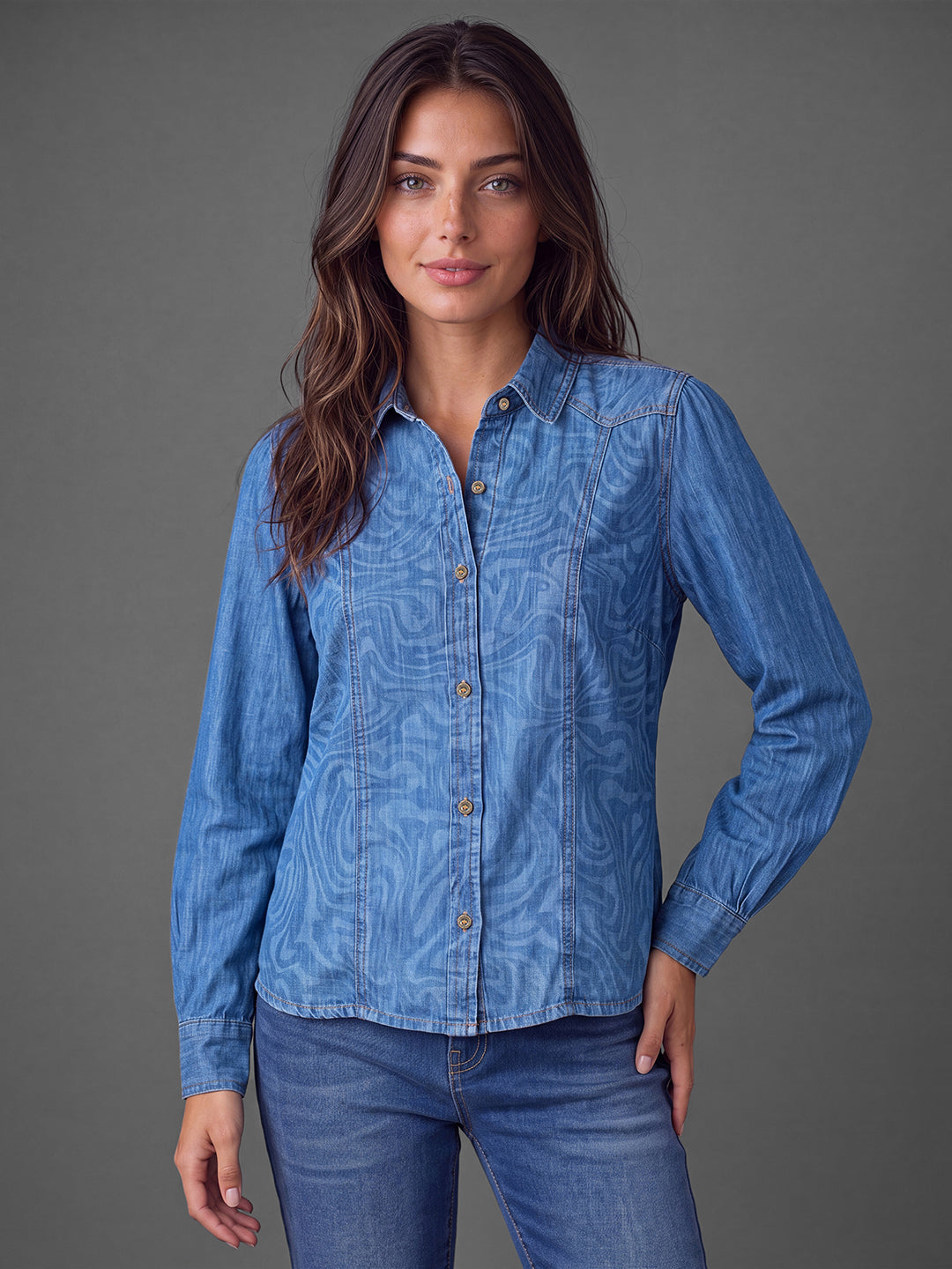 Blue Basic Fit Abstract Long Sleeves Polo Collar Women's Shirt by Being Human Clothing