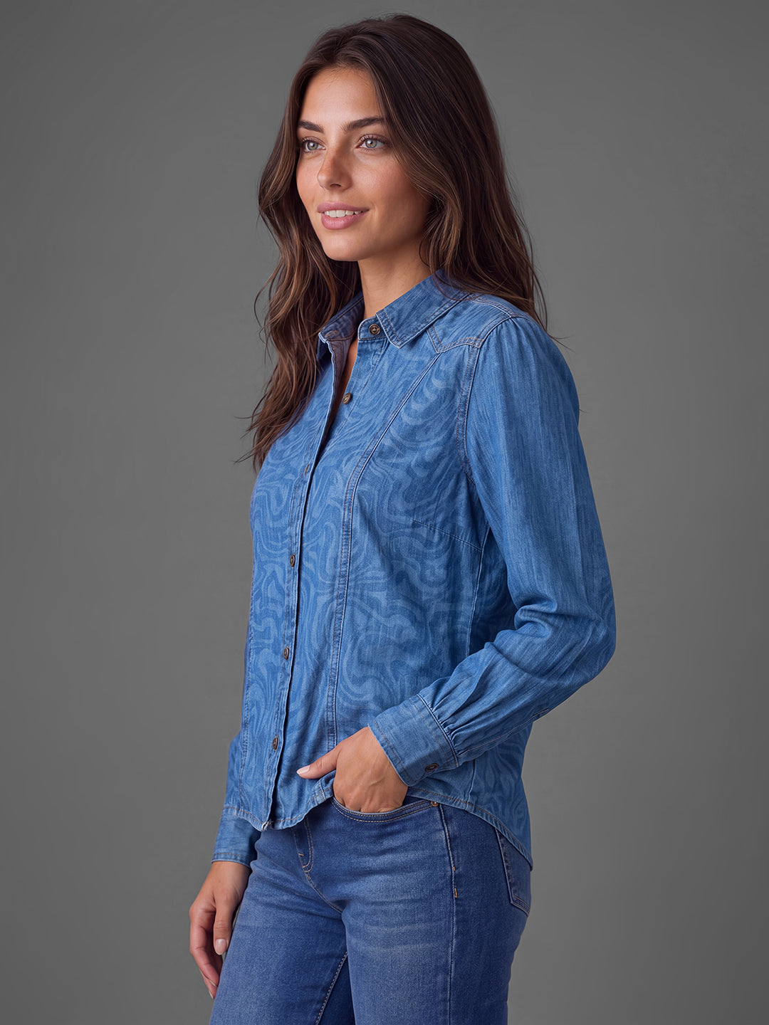 Blue Basic Fit Abstract Long Sleeves Polo Collar Women's Shirt by Being Human Clothing