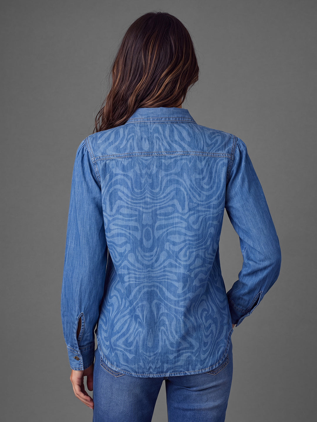 Blue Basic Fit Abstract Long Sleeves Polo Collar Women's Shirt by Being Human Clothing