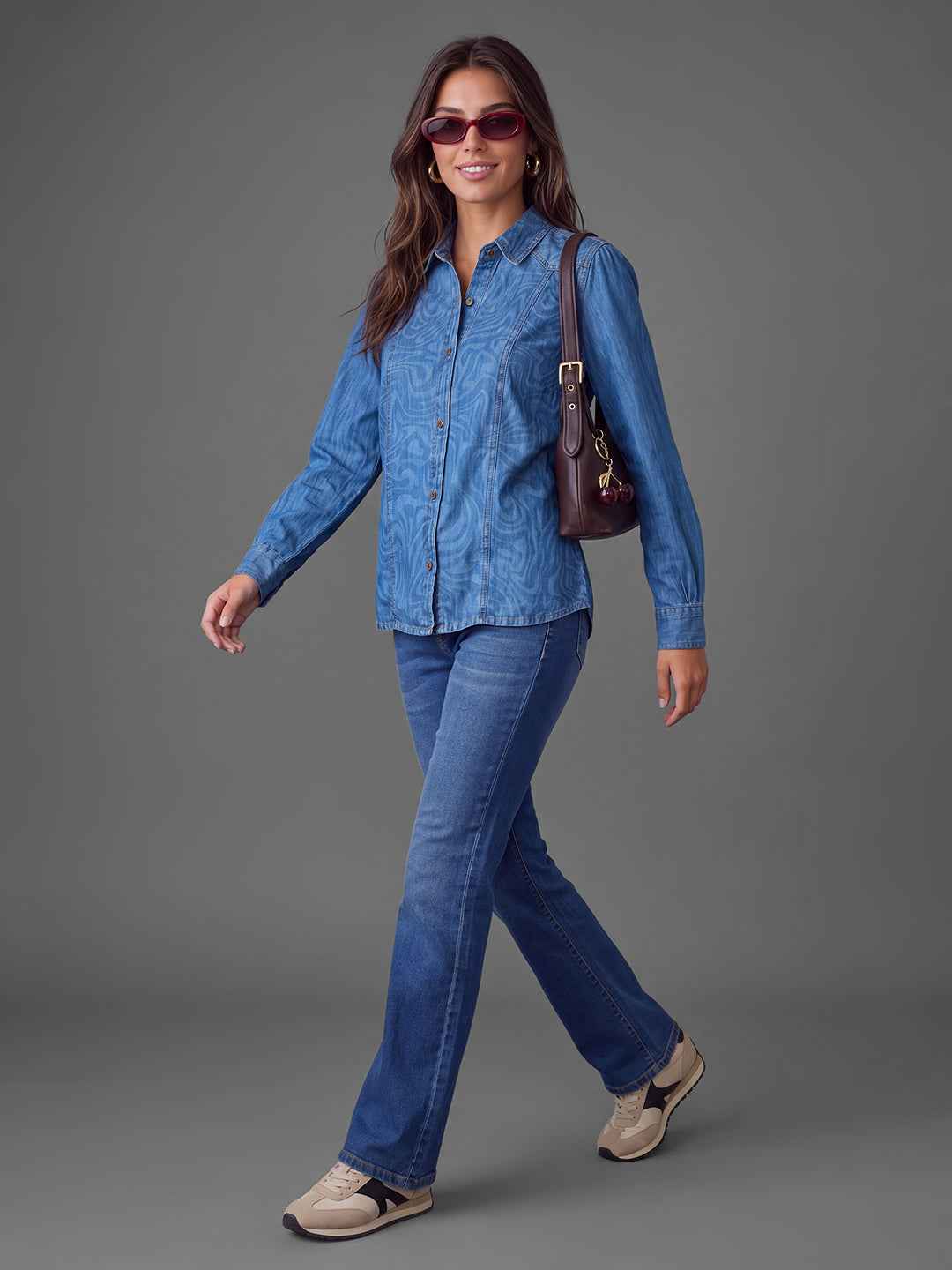 Blue Basic Fit Abstract Long Sleeves Polo Collar Women's Shirt by Being Human Clothing