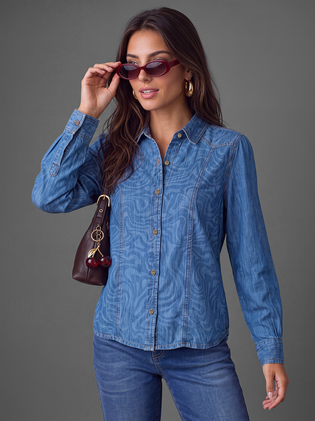 Blue Basic Fit Abstract Long Sleeves Polo Collar Women's Shirt by Being Human Clothing