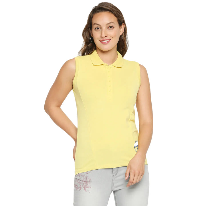 Yellow Slim Fit Polo Collar Sleevesles Cotton Women's T-Shirt by Being Human Clothing