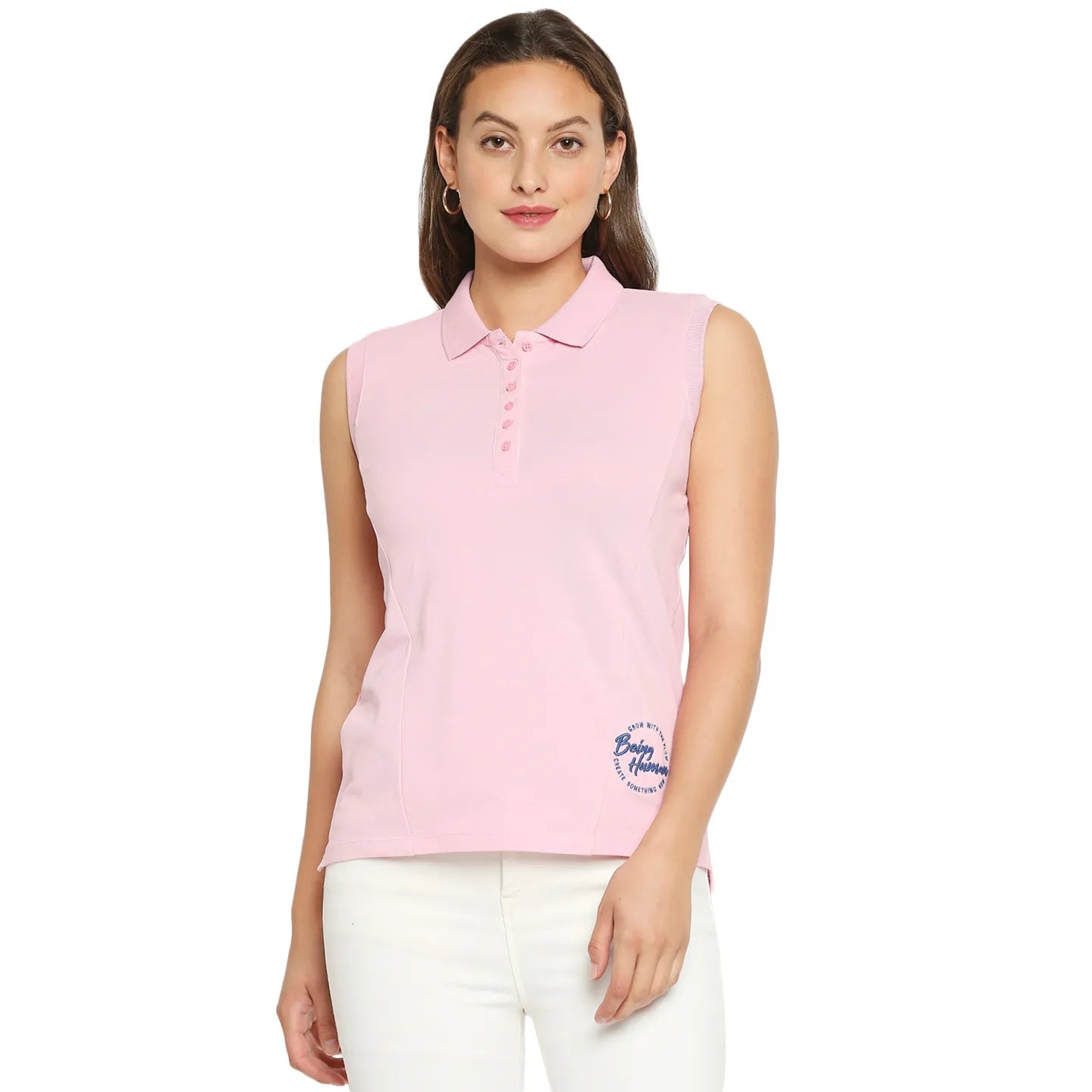 Pink Slim Fit Womens' Cotton T-Shirt By Being Human Clothing